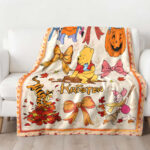 Personalized Name Disney Winnie-the-Pooh Halloween Blanket, Custom Name Pooh Coquette Fall Blanket - Image 2