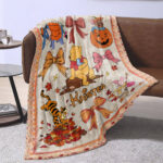 Personalized Name Disney Winnie-the-Pooh Halloween Blanket, Custom Name Pooh Coquette Fall Blanket - Image 4
