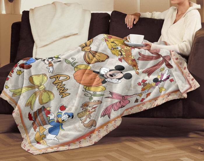 Personalized Name Disney Mickey And Friends Halloween Blanket, Custom Name Mickey Coquette Fall Blanket - Image 4