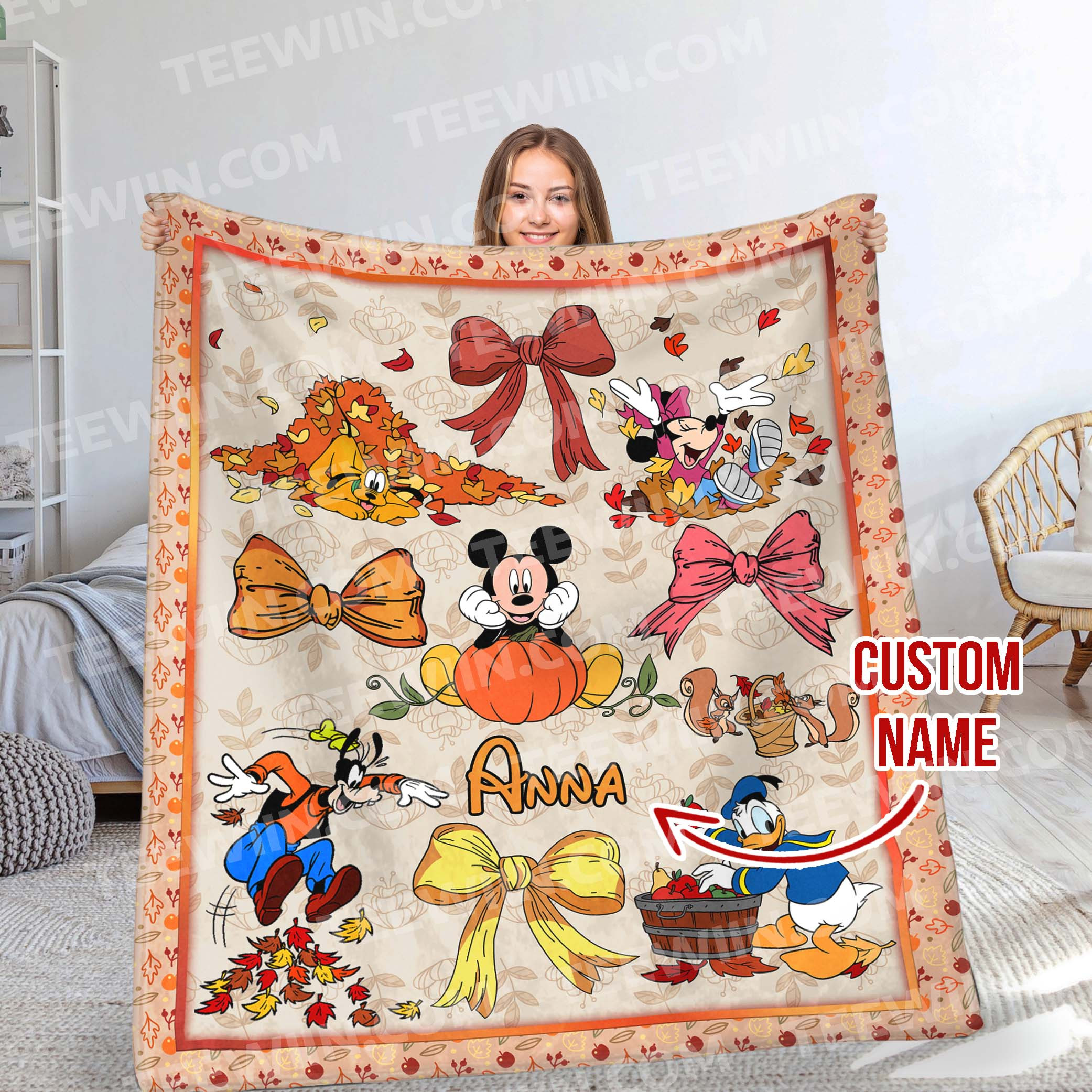 1724399976887.jpg Personalized Name Disney Mickey And Friends Halloween Blanket, Custom Name Mickey Coquette Fall Blanket - Image 1