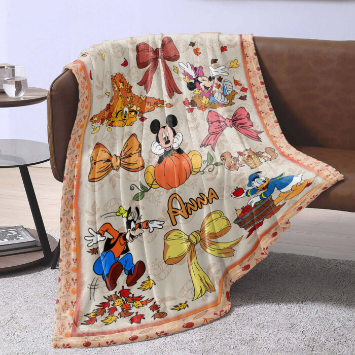 Personalized Name Disney Mickey And Friends Halloween Blanket, Custom Name Mickey Coquette Fall Blanket - Image 2