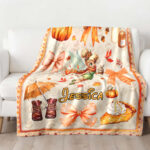 Personalized Name Disney Tinker Bell Halloween Blanket, Custom Name Tinker Bell Coquette Fall Blanket - Image 2