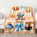 Personalized Name Disney Stitch Halloween Blanket, Custom Name Stitch Coquette Fall Blanket - Image 2