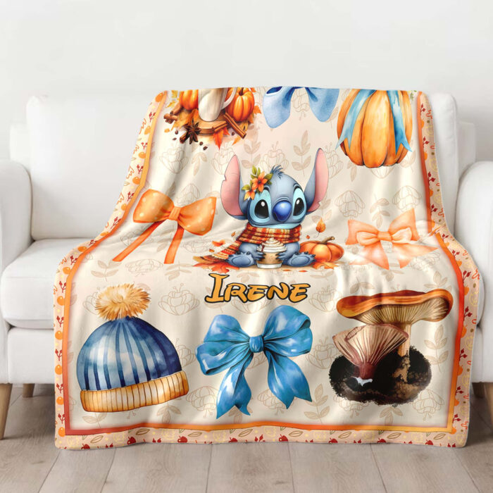Personalized Name Disney Stitch Halloween Blanket, Custom Name Stitch Coquette Fall Blanket - Image 2