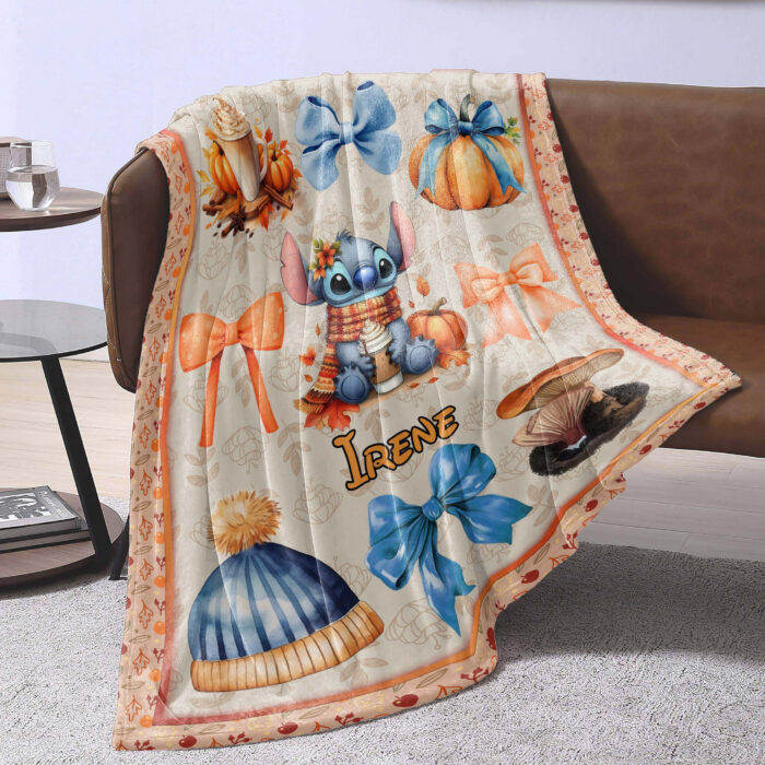 Personalized Name Disney Stitch Halloween Blanket, Custom Name Stitch Coquette Fall Blanket - Image 3