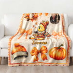 Personalized Name Disney Pooh Halloween Blanket, Custom Name Winnie The Pooh Coquette Fall Blanket - Image 2