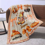 Personalized Name Disney Pooh Halloween Blanket, Custom Name Winnie The Pooh Coquette Fall Blanket - Image 3
