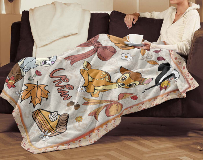 Personalized Name Disney Bambi Halloween Blanket, Custom Name Bambi Coquette Fall Blanket - Image 4