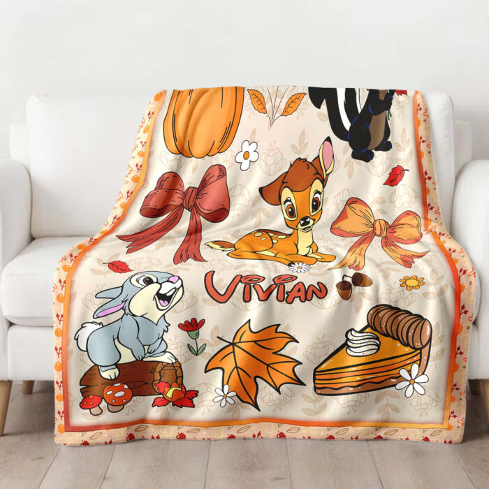 Personalized Name Disney Bambi Halloween Blanket, Custom Name Bambi Coquette Fall Blanket - Image 2
