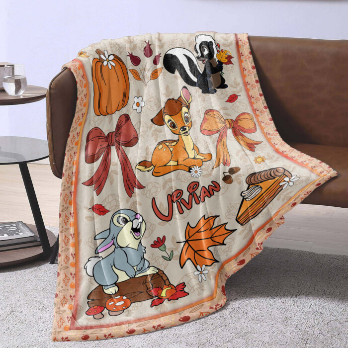 Personalized Name Disney Bambi Halloween Blanket, Custom Name Bambi Coquette Fall Blanket - Image 3
