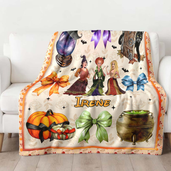 Personalized Name Hocus Pocus Halloween Blanket, Custom Name Coquette Fall Blanket - Image 2