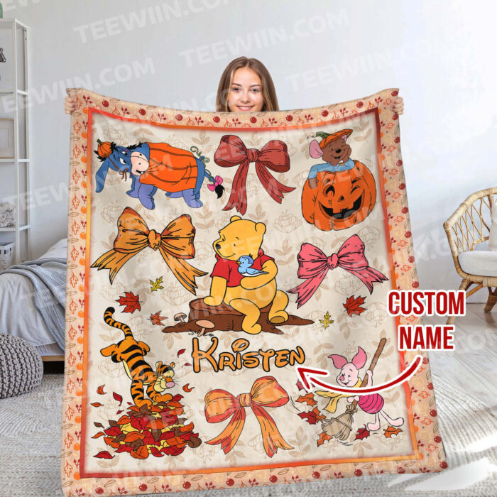 Personalized Name Disney Halloween Blanket, Custom Name Coquette Fall Blanket - Image 4
