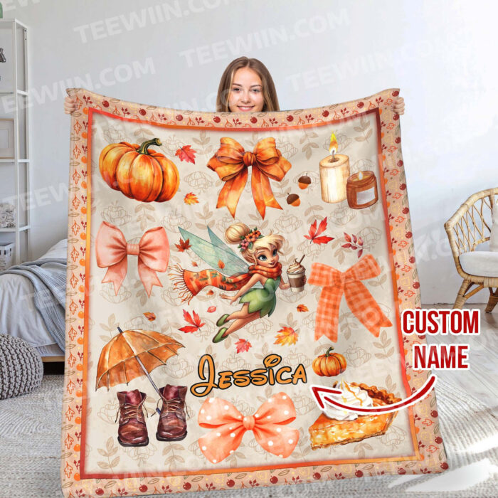 Personalized Name Disney Halloween Blanket, Custom Name Coquette Fall Blanket - Image 6