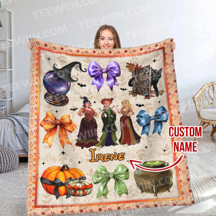 Personalized Name Disney Halloween Blanket, Custom Name Coquette Fall Blanket - Image 10