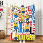 Personalized Minions Cartoon Blanket, Adults blanket, Birthday Gifts, Custom Name Blanket