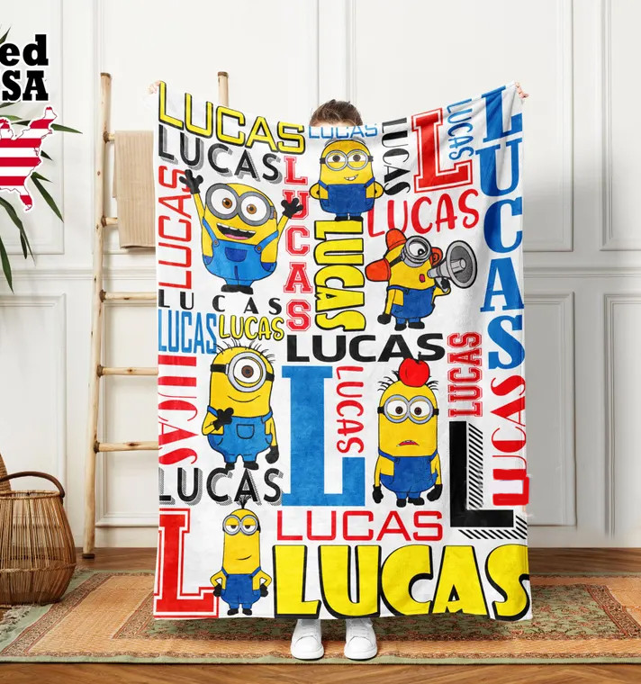1724471637094.jpg Personalized Minions Cartoon Blanket, Adults blanket, Birthday Gifts, Custom Name Blanket - Image 1