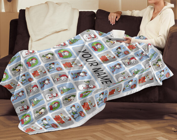 Personalized Snoopy Christmas Blanket, The Peanuts Custom Name Snoopy Blanket, Baby Shower Blanket - Image 3