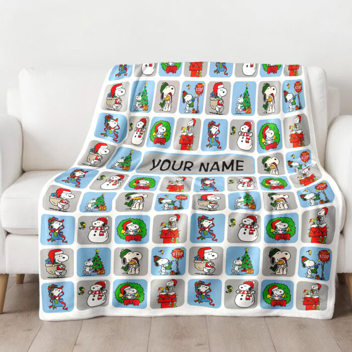 Personalized Snoopy Christmas Blanket, The Peanuts Custom Name Snoopy Blanket, Baby Shower Blanket - Image 4