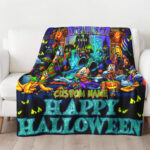 Custom Name Happy Halloween Mickey Blanket, Mickey And Friends Halloween Blanket, Halloween Watching Fleece Blanket - Image 2