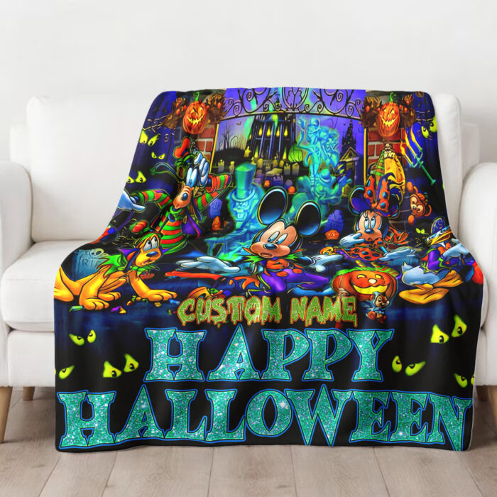 Custom Name Happy Halloween Mickey Blanket, Mickey And Friends Halloween Blanket, Halloween Watching Fleece Blanket - Image 2