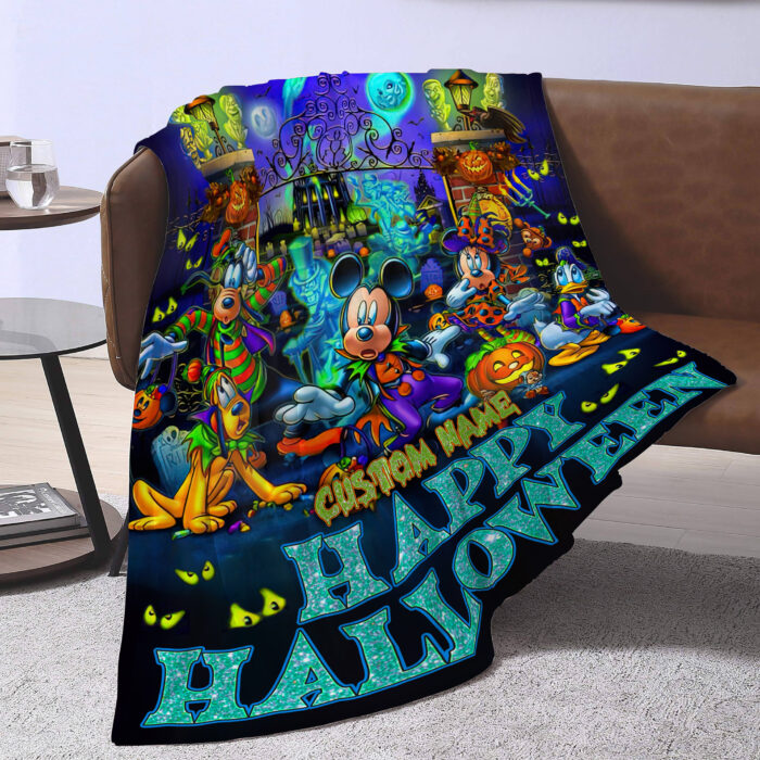 Custom Name Happy Halloween Mickey Blanket, Mickey And Friends Halloween Blanket, Halloween Watching Fleece Blanket - Image 3