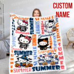 Custom Name Hello Kitty Halloween Blanket, Hello Kitty Halloween Blanket, Halloween Watching Fleece Blanket