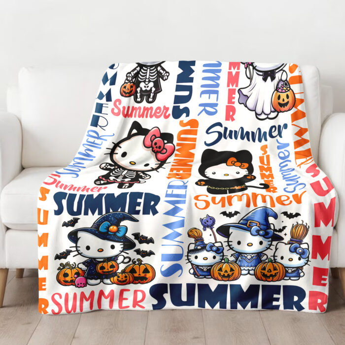 Custom Name Hello Kitty Halloween Blanket, Hello Kitty Halloween Blanket, Halloween Watching Fleece Blanket - Image 2