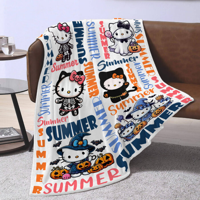 Custom Name Hello Kitty Halloween Blanket, Hello Kitty Halloween Blanket, Halloween Watching Fleece Blanket - Image 4