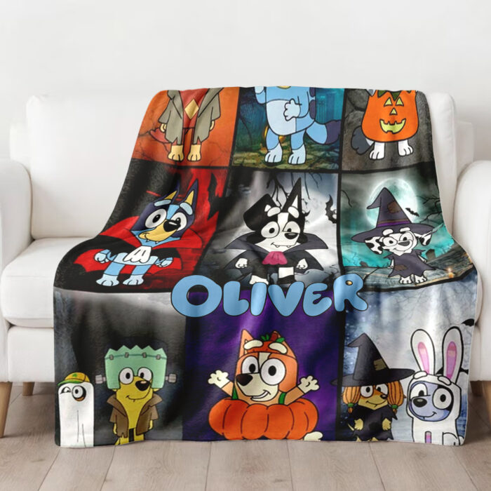 Bluey Halloween Blanket, Bluey And Friends Halloween Minky Blanket, Baby Blanket, Halloween Bluey Blanket Toddler, Blue Dog Cartoon - Image 2