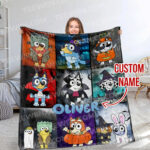 Bluey Halloween Blanket, Bluey And Friends Halloween Minky Blanket, Baby Blanket, Halloween Bluey Blanket Toddler, Blue Dog Cartoon