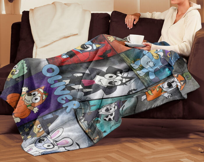 Bluey Halloween Blanket, Bluey And Friends Halloween Minky Blanket, Baby Blanket, Halloween Bluey Blanket Toddler, Blue Dog Cartoon - Image 4
