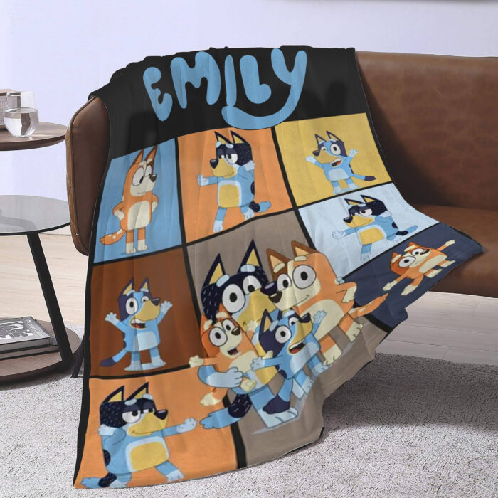 Bluey And Bingo Blanket, Bluey Theme Personalized Name Blanket, Bluey Family Custom Bluey Throw - Image 3
