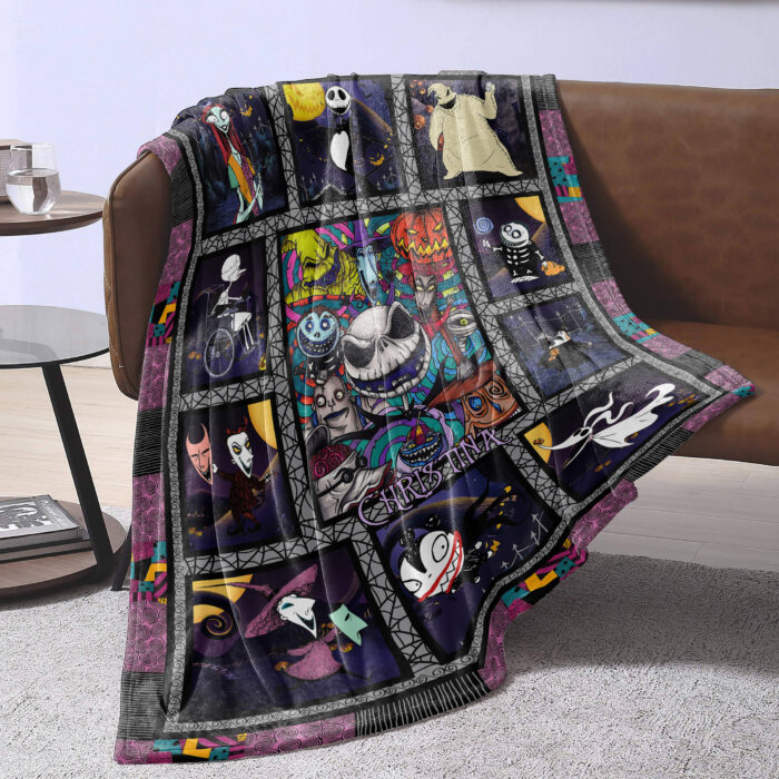 Personalized The Nightmare Before Christmas blanket, Custom Name Jack Skelington Blanket, Baby Shower Blanket - Image 3