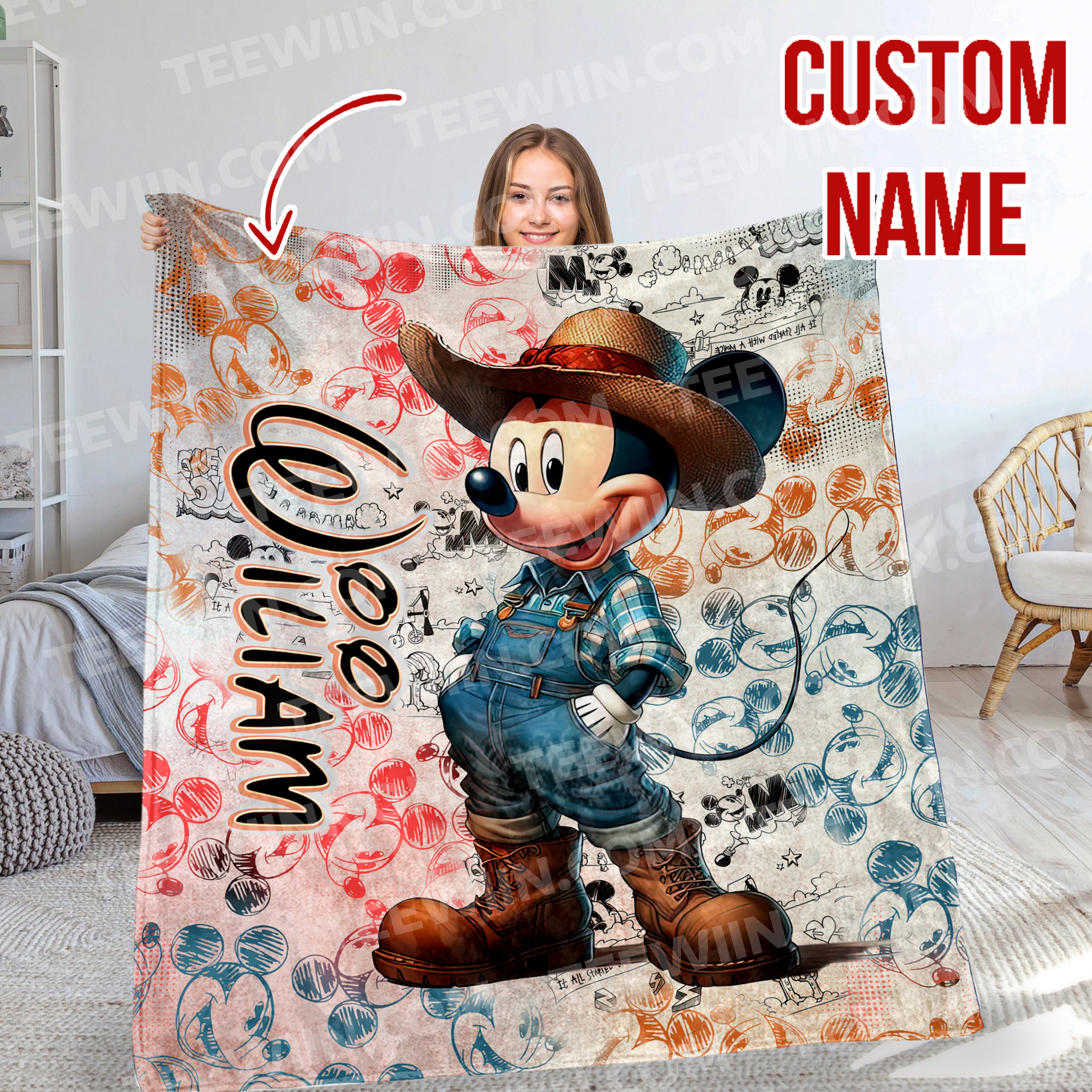 1724743078992.jpg Personalized Mickey Mouse Blanket, Disney Blanket, Custom Blanket, Birthday Gifts, Custom Name Blanket - Image 1