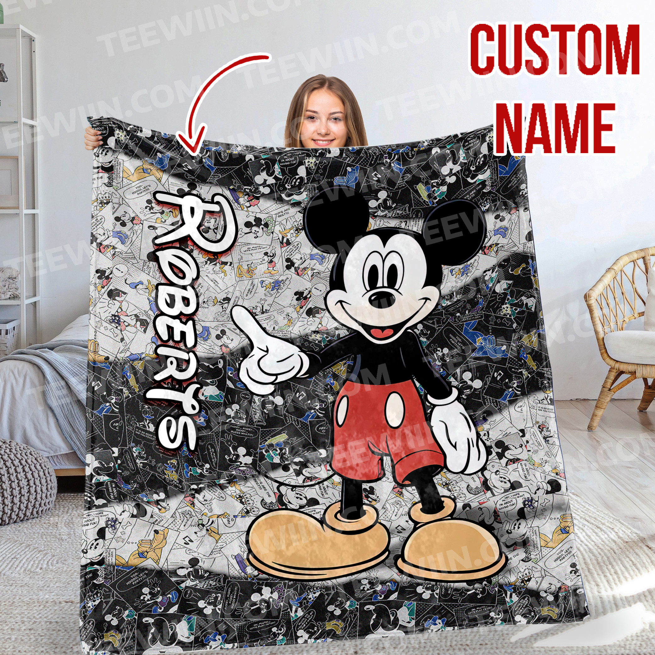 1724743126952.jpg Personalized Mickey Mouse Blanket, Disney Blanket, Custom Blanket, Birthday Gifts, Custom Name Blanket - Image 1