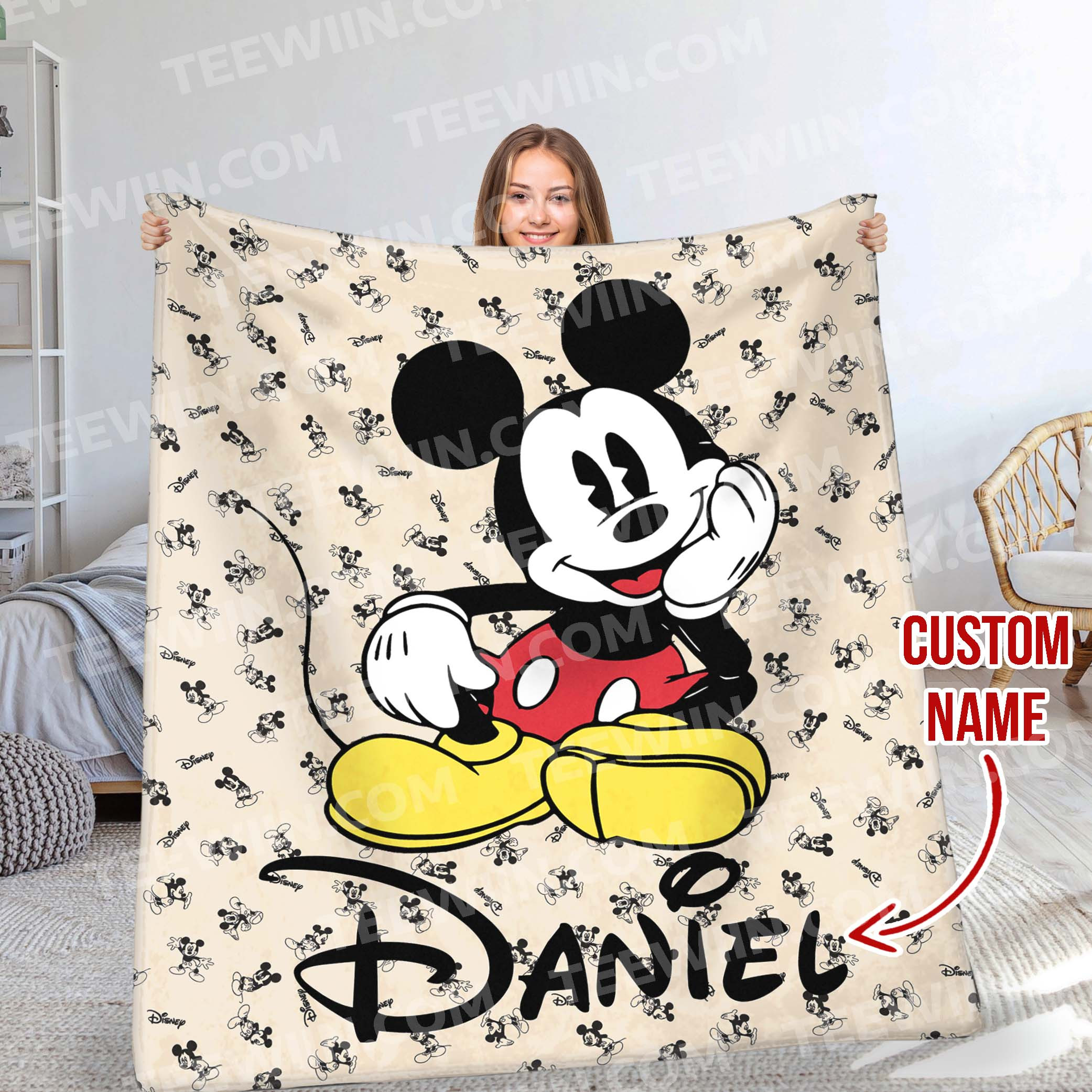 1724813892901.jpg Personalized Mickey Mouse Blanket, Disney Blanket, Custom Blanket, Birthday Gifts, Custom Name Blanket - Image 1