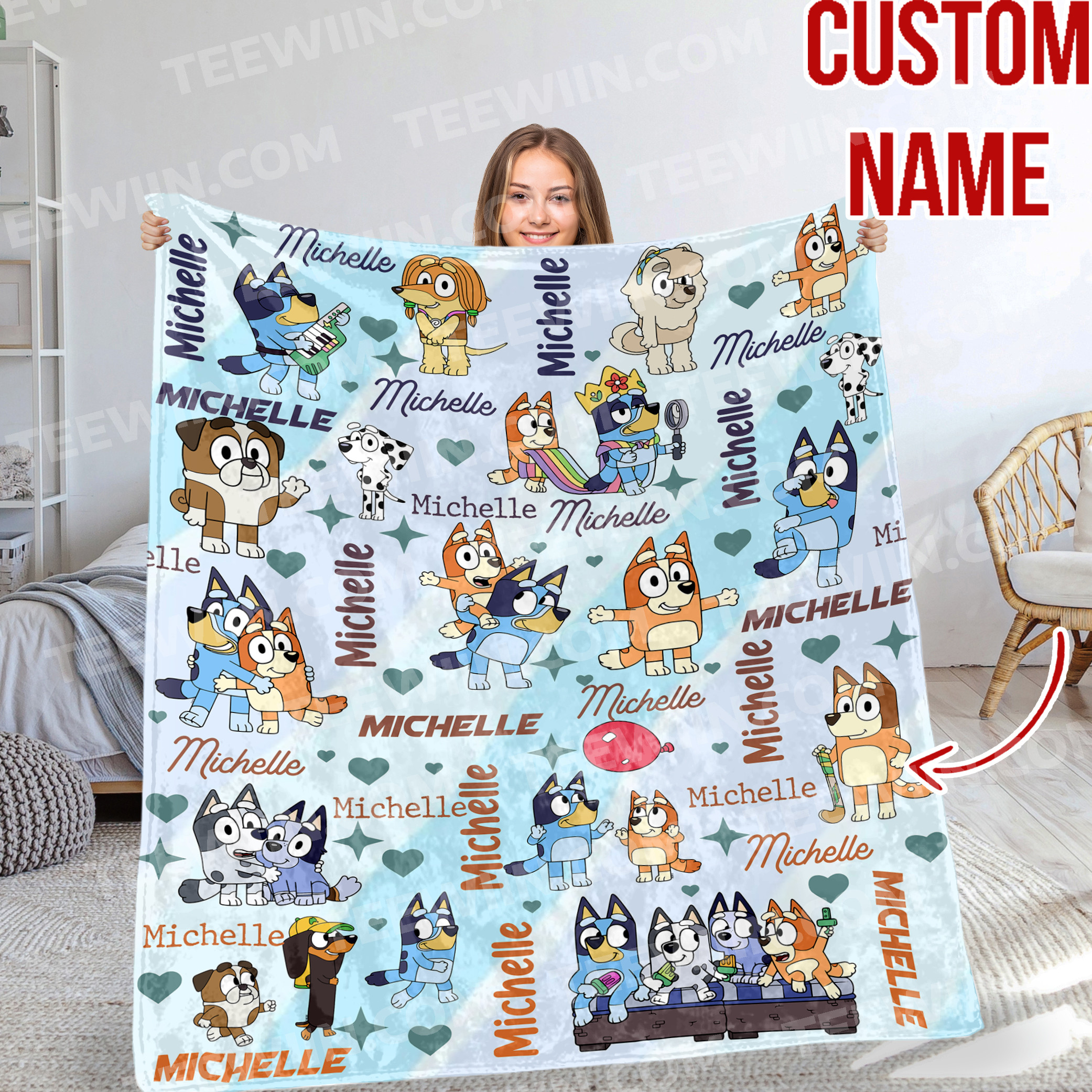 1724814548093.jpg Bluey Blanket Toddler, Bluey Personalized Blanket, Bluey Baby Blanket, Custom Baby Blanket, Child Personalized Blanket, Baby Blanket - Image 1
