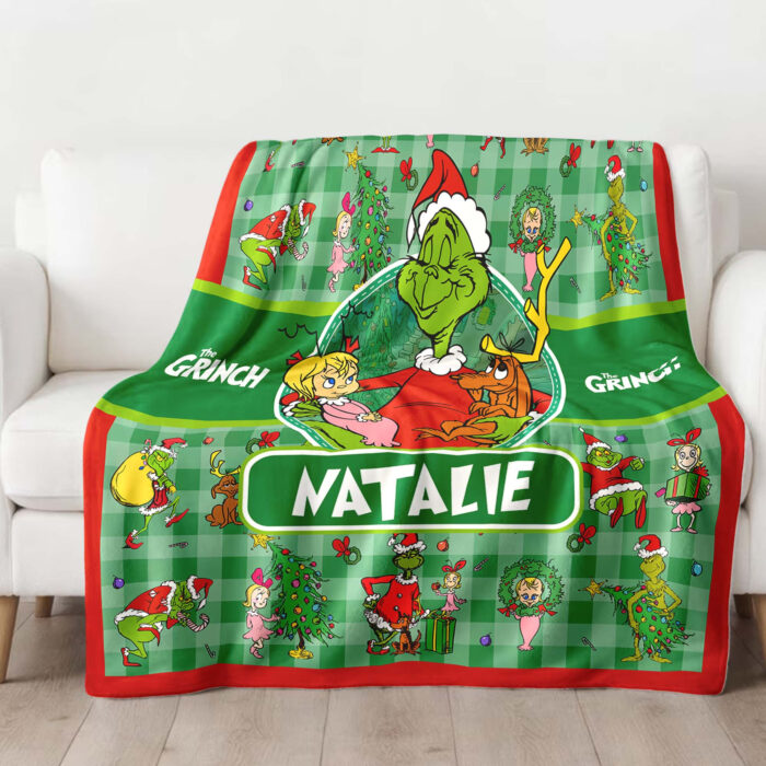 Personalized Grinch Blanket, Christmas Blanket Toddlers, Name Blanket, Baby Blanket - Image 2