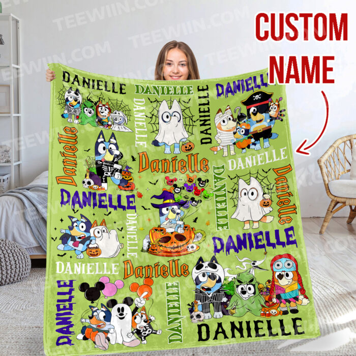 Personalized Bluey Blanket, Bluey Fabric Dog, Bluey and Bingo Halloween Blanket, Bluey Birthday Blanket, Bluey Family Blanket - Image 5