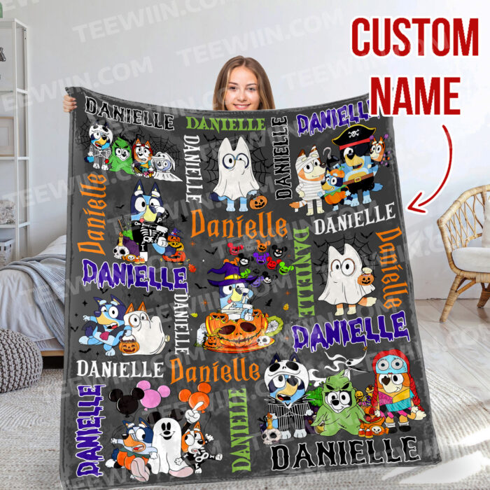 Personalized Bluey Blanket, Bluey Fabric Dog, Bluey and Bingo Halloween Blanket, Bluey Birthday Blanket, Bluey Family Blanket - Image 8