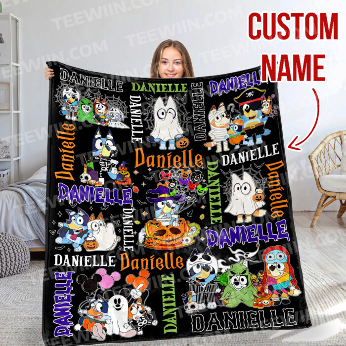 Personalized Bluey Blanket, Bluey Fabric Dog, Bluey and Bingo Halloween Blanket, Bluey Birthday Blanket, Bluey Family Blanket - Image 6