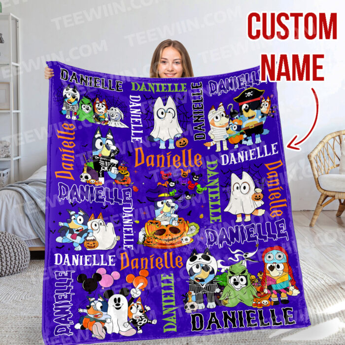 Personalized Bluey Blanket, Bluey Fabric Dog, Bluey and Bingo Halloween Blanket, Bluey Birthday Blanket, Bluey Family Blanket - Image 10