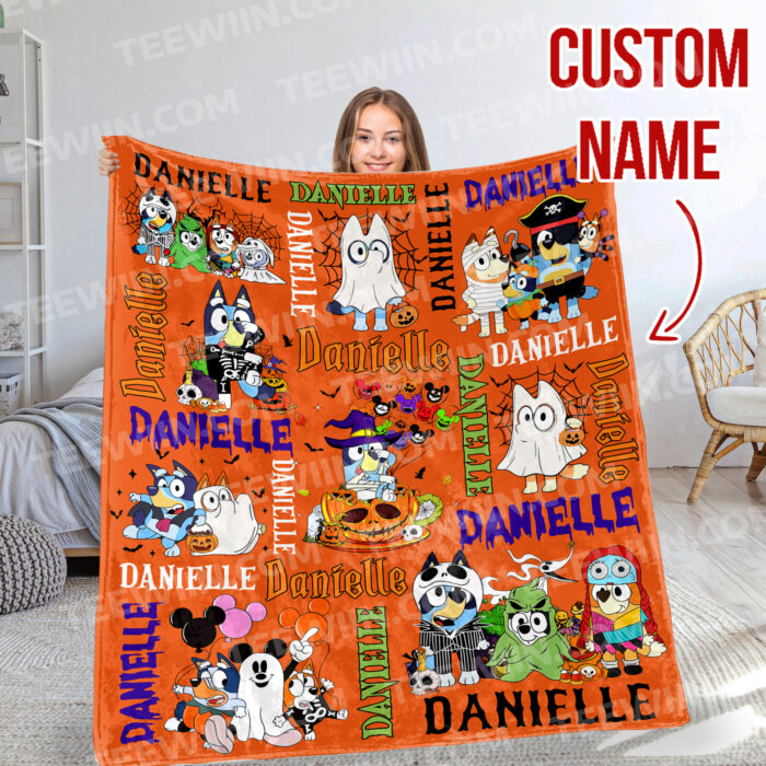 Personalized Bluey Blanket, Bluey Fabric Dog, Bluey and Bingo Halloween Blanket, Bluey Birthday Blanket, Bluey Family Blanket - Image 3