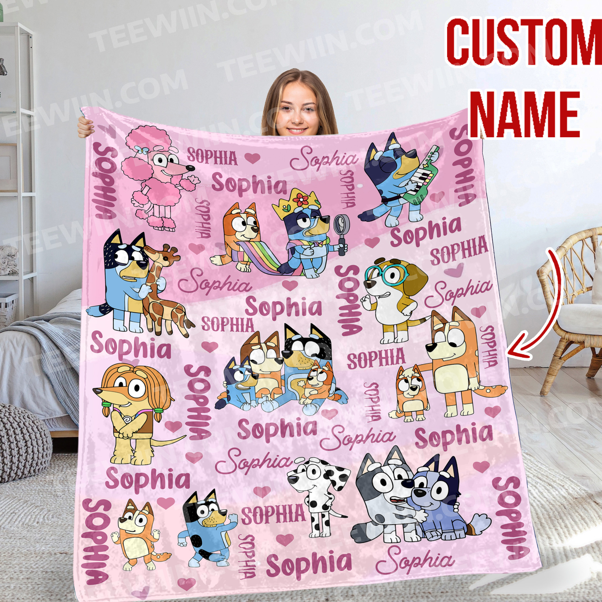 1724916082924.jpg Bluey Blanket Toddler, Bluey Personalized Blanket, Bluey Baby Blanket, Custom Baby Blanket, Child Personalized Blanket, Baby Blanket - Image 1