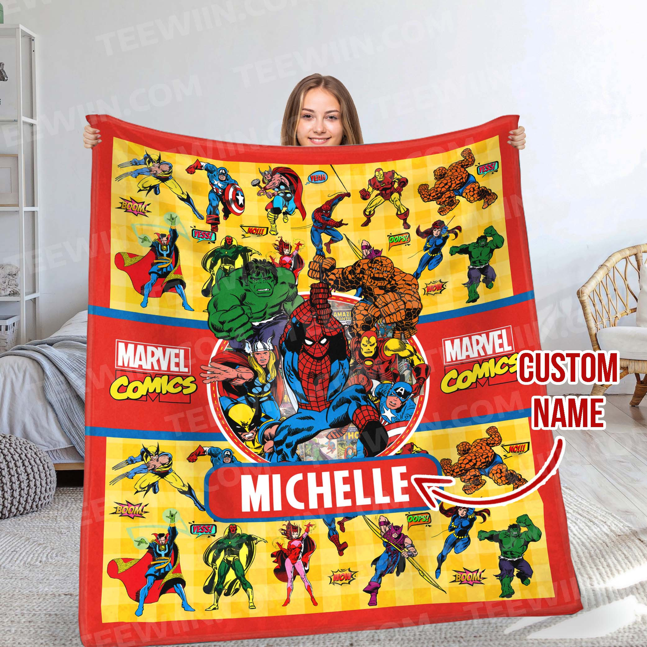 1725005353888.jpg Personalized Marvel Comics Blanket, Custom name Superhero Blanket, Baby Blanket - Image 1