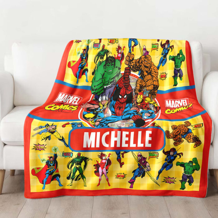Personalized Marvel Comics Blanket, Custom name Superhero Blanket, Baby Blanket - Image 2