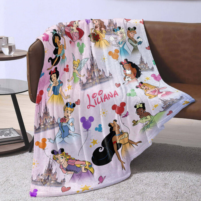 Personalized Princess Blanket, Custom Name Baby Girl Blanket, Princess Birthday Gift, Girl Trip Blanket, Disneyland Princess Blanket - Image 3