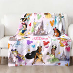 Personalized Princess Blanket, Custom Name Baby Girl Blanket, Princess Birthday Gift, Girl Trip Blanket, Disneyland Princess Blanket - Image 2