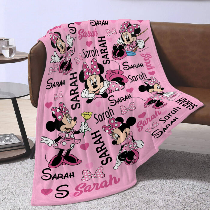 Personalized Watercolor Disney Minnie Mouse Blanket, Custom Name Minnie Birthday Girl Blanket - Image 3
