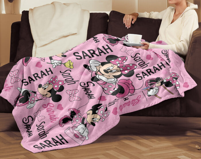 Personalized Watercolor Disney Minnie Mouse Blanket, Custom Name Minnie Birthday Girl Blanket - Image 4